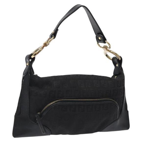 FENDI Zucchino Canvas Hand Bag Black Gold - Picture 1 of 13